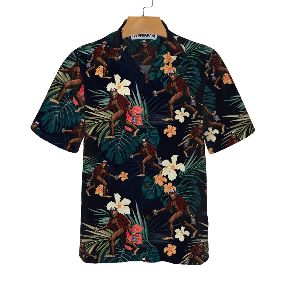 Bigfoot With Tropical Leaves Funny Halloween Hawaiian Shirt, Best Halloween Shirt For Men And Women