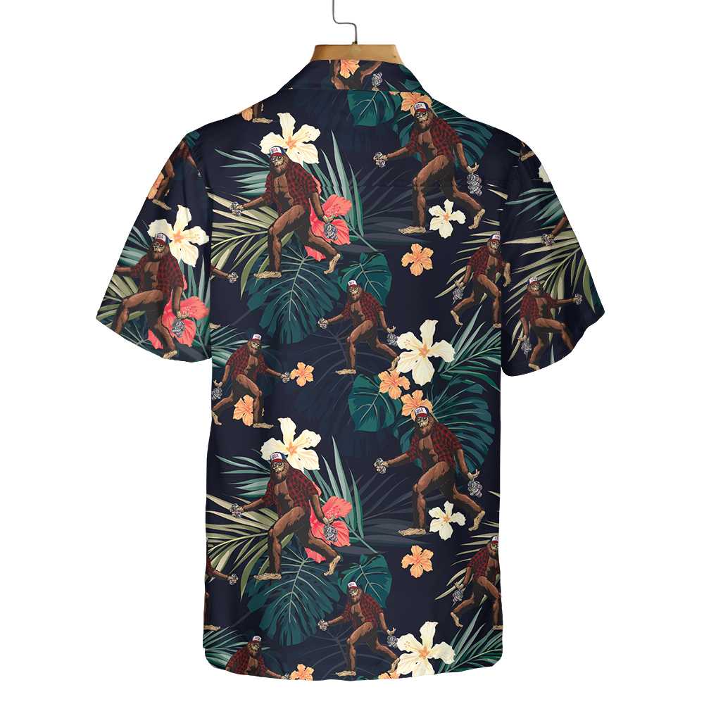 Bigfoot With Tropical Leaves Funny Halloween Hawaiian Shirt, Best Halloween Shirt For Men And Women