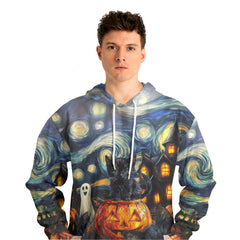 Black Cat Halloween Style Van Gogh Hoodie - HYPERFAVOR