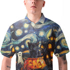 Black Cat Halloween Style Van Gogh Polo Shirt - HYPERFAVOR
