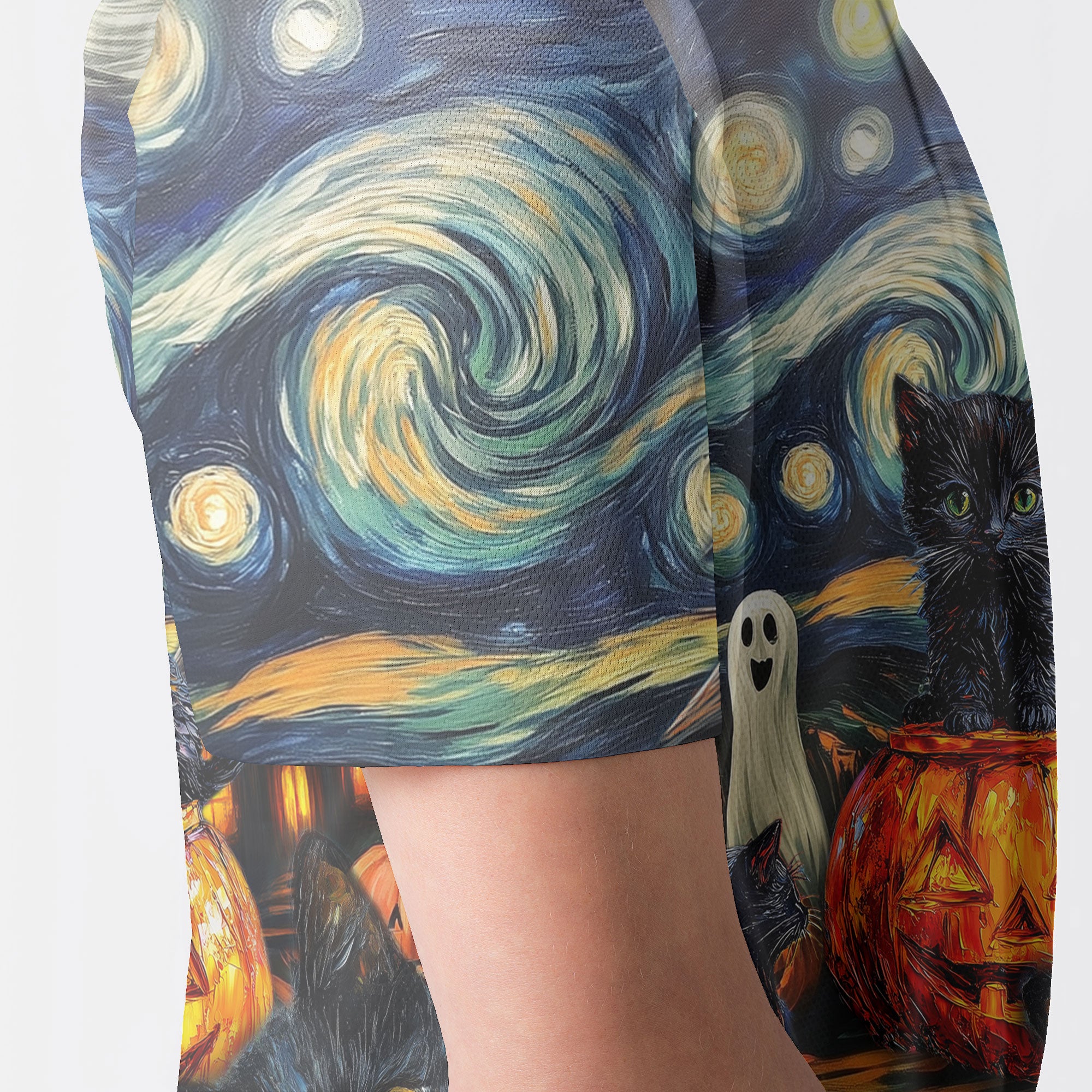 Black Cat Halloween Style Van Gogh Polo Shirt - HYPERFAVOR