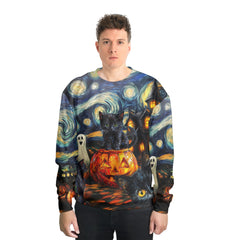 Black Cat Halloween Style Van Gogh Sweatshirt - HYPERFAVOR