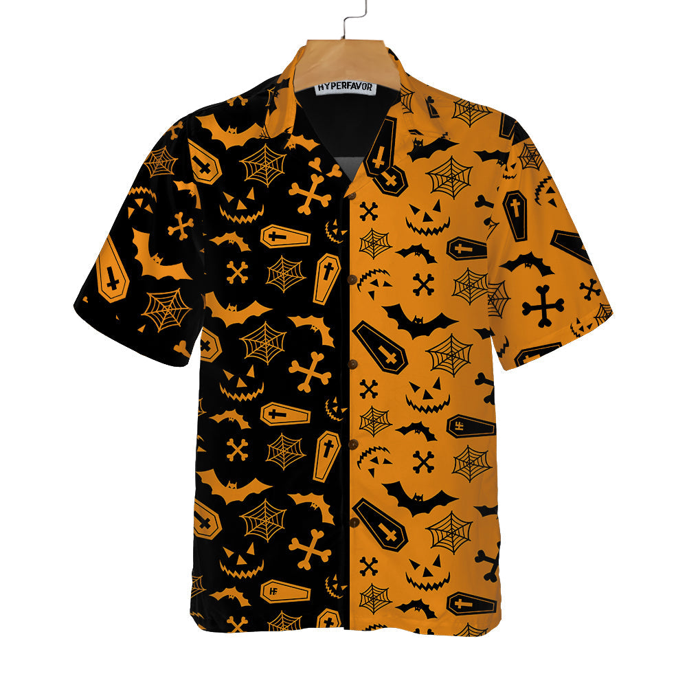 Black And Orange Spooky Halloween Hawaiian Shirt, Halloween Seamless Pattern Shirt, Best Halloween Gift Ideas