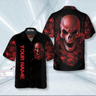 Blood Rose Skull Custom Hawaiian Shirt, Red Rose Gothic Skull Shirt For Halloween
