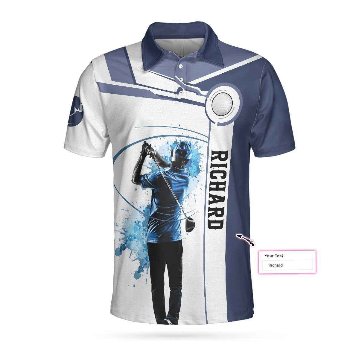 Blue Golf Lover Custom Polo Shirt, Personalized White And Blue Golf Shirt For Men - Hyperfavor