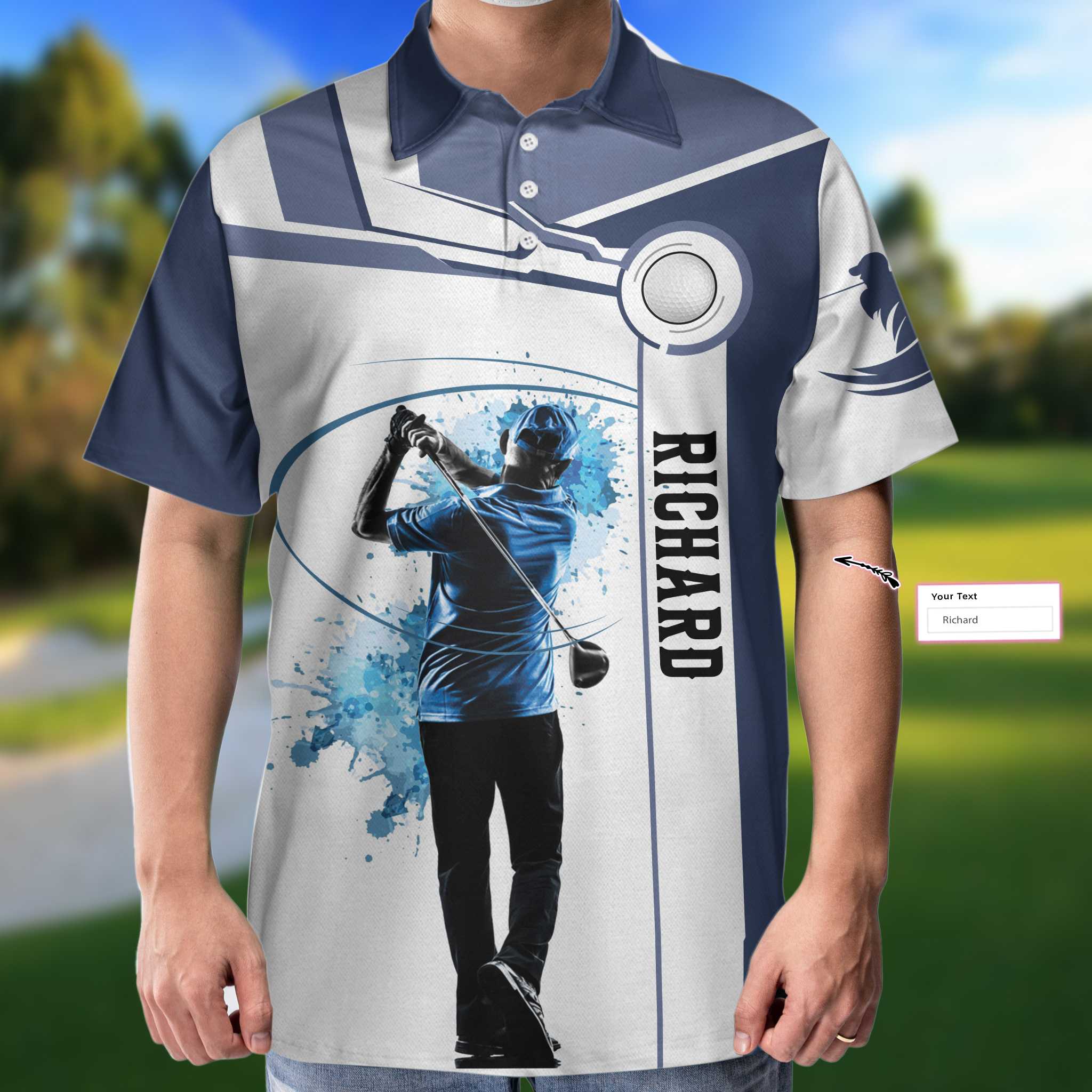 Blue Golf Lover Custom Polo Shirt, Personalized White And Blue Golf Shirt For Men - Hyperfavor