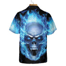 Blue Neon Skull Flame Hawaiian Shirt, 3D Blue Fire Skull Shirt