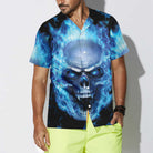 Blue Neon Skull Flame Hawaiian Shirt, 3D Blue Fire Skull Shirt