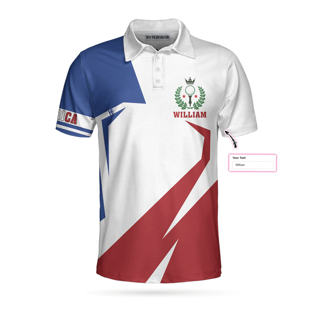 Blue Red White Golf Custom Polo Shirt, Customized American Golf Shirt For Men, Gift Idea For Golfers