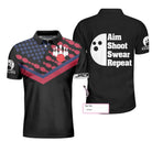 Bowling Aim Shoot Swear Repeat Custom Polo Shirt, Customized Bowling Shirt For Bowlers, Tenpin Bowling Shirt