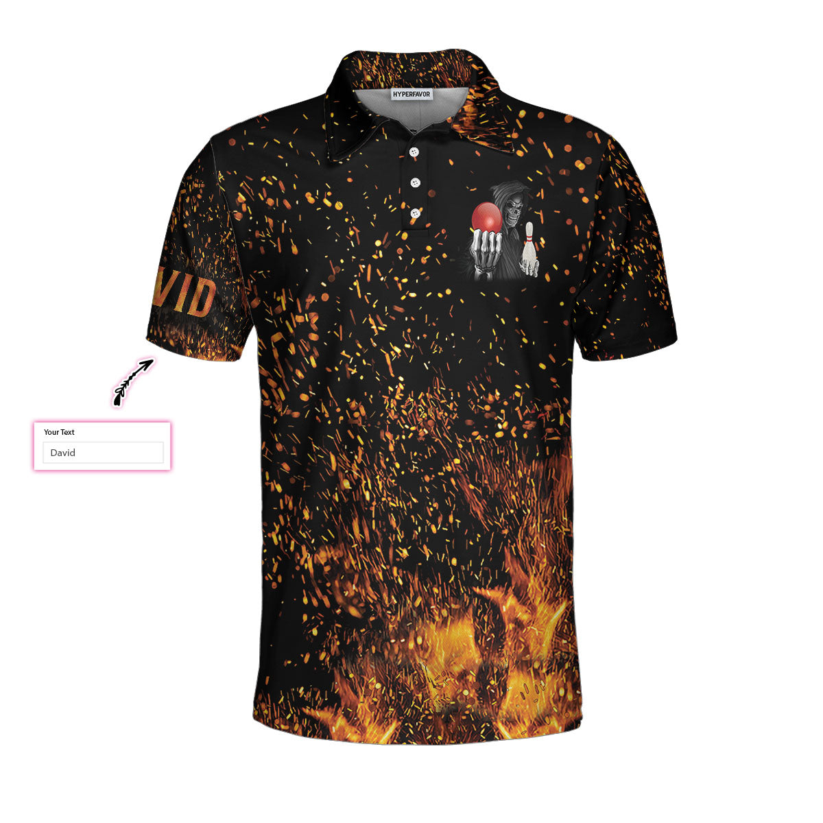 Bowling Beast Custom Polo Shirt, Flame Pattern Bowling Shirt For Men, Personalized Bowling Gift Idea