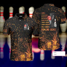 Bowling Beast Custom Polo Shirt, Flame Pattern Bowling Shirt For Men, Personalized Bowling Gift Idea