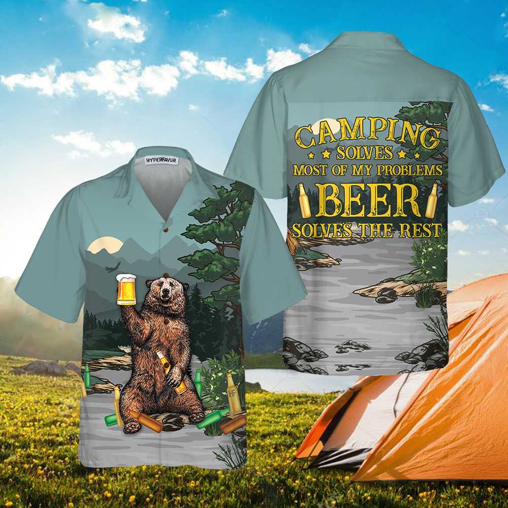 Camping Solves Most Of Problems Hawaiian Shirt, Funny Beer And Camping Shirt For Men And Women