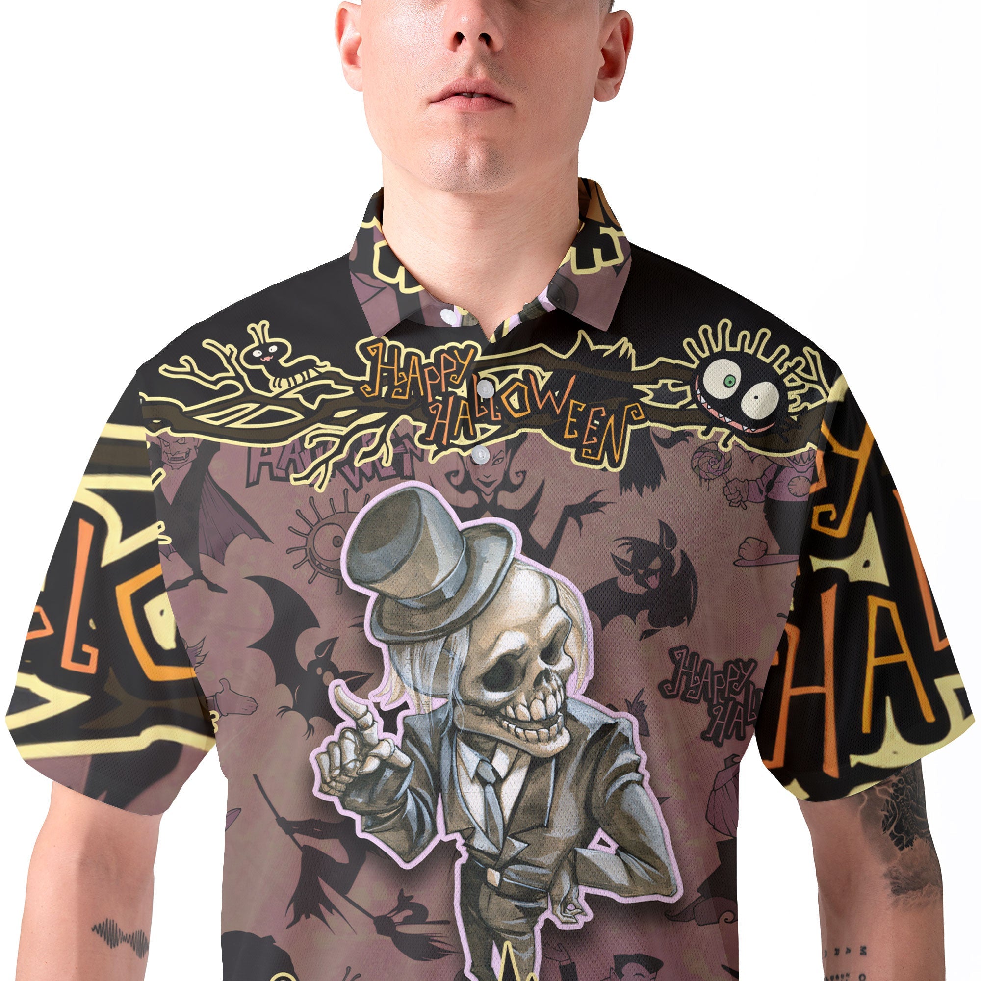 Cartoon Halloween Illustration Frame Of Diverse Evil Polo Shirt - HYPERFAVOR