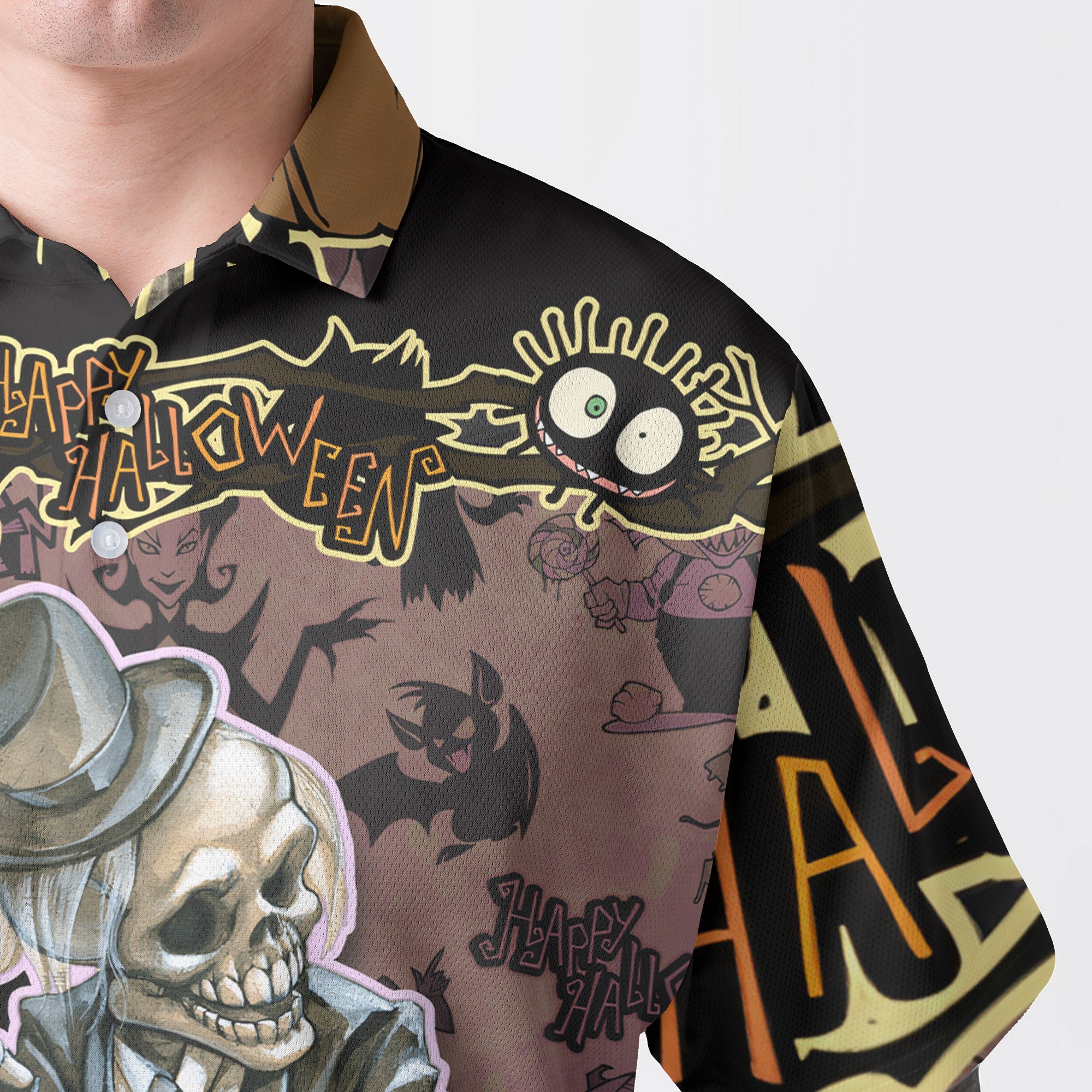 Cartoon Halloween Illustration Frame Of Diverse Evil Polo Shirt - HYPERFAVOR