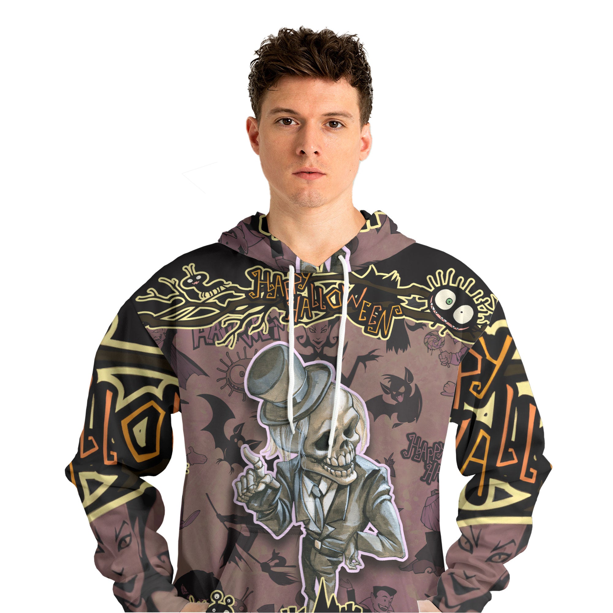 Cartoon Halloween Illustration Frame Of Diverse Evil Hoodie - HYPERFAVOR