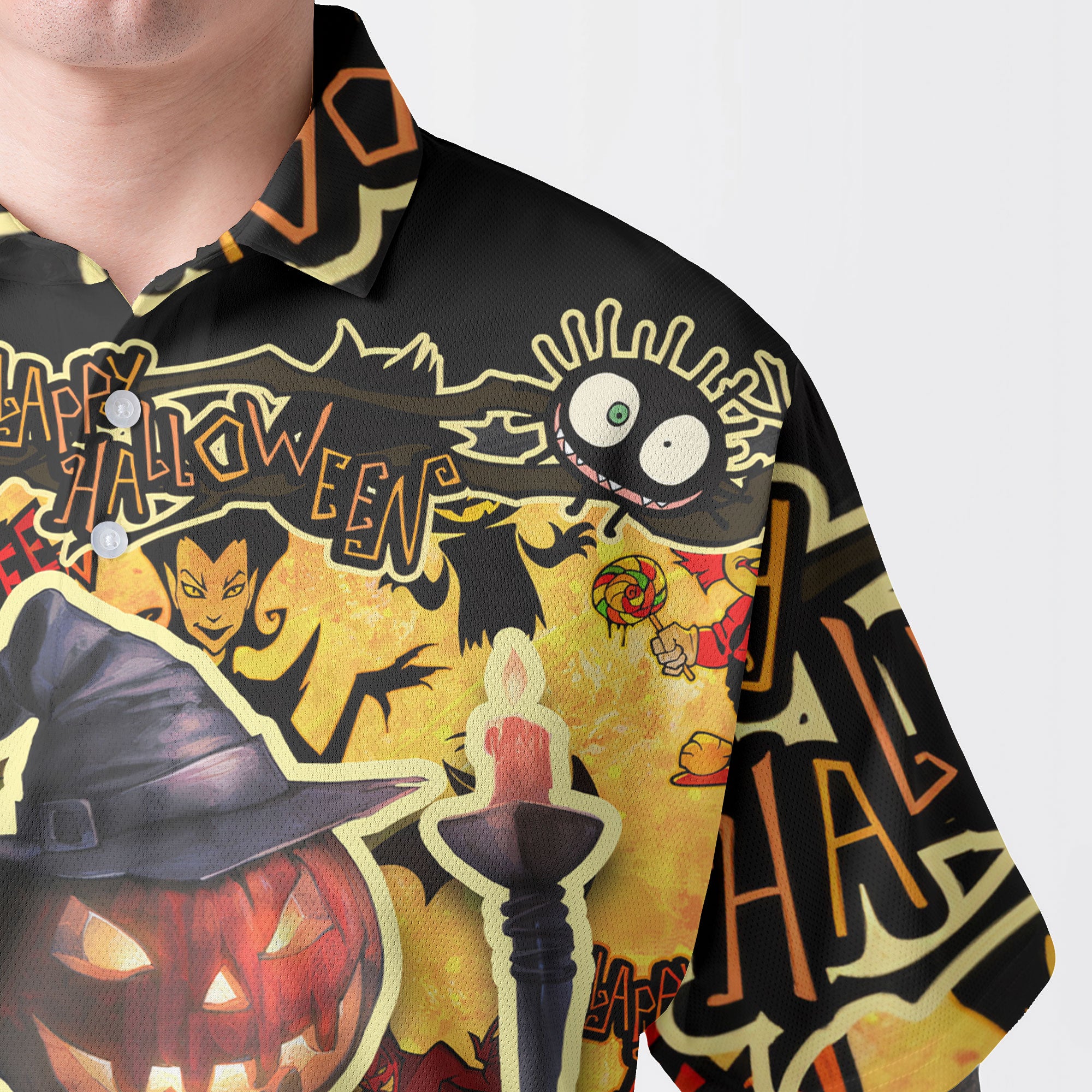 Cartoon Halloween Illustration Pumpkin Wizard Polo Shirt - HYPERFAVOR