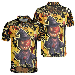 Cartoon Halloween Illustration Pumpkin Wizard Polo Shirt - HYPERFAVOR