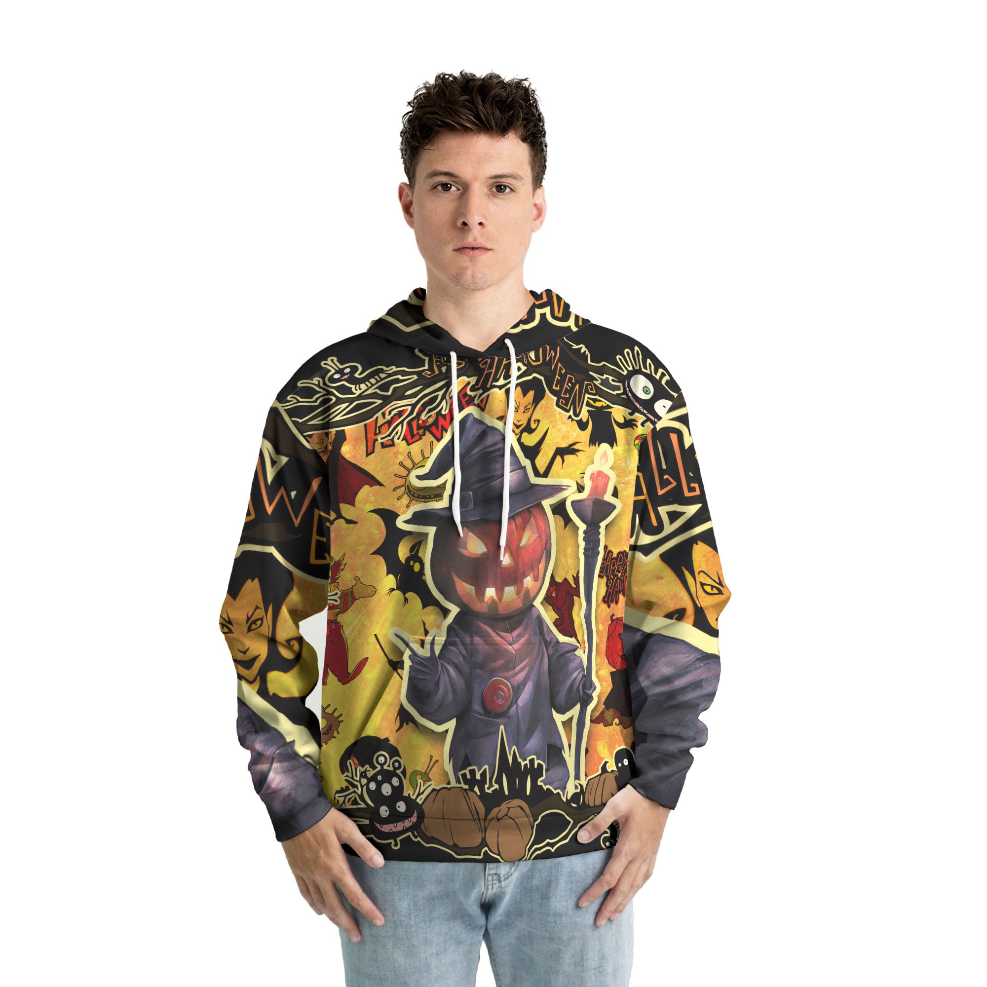 Cartoon Halloween Illustration Pumpkin Wizard Hoodie - HYPERFAVOR