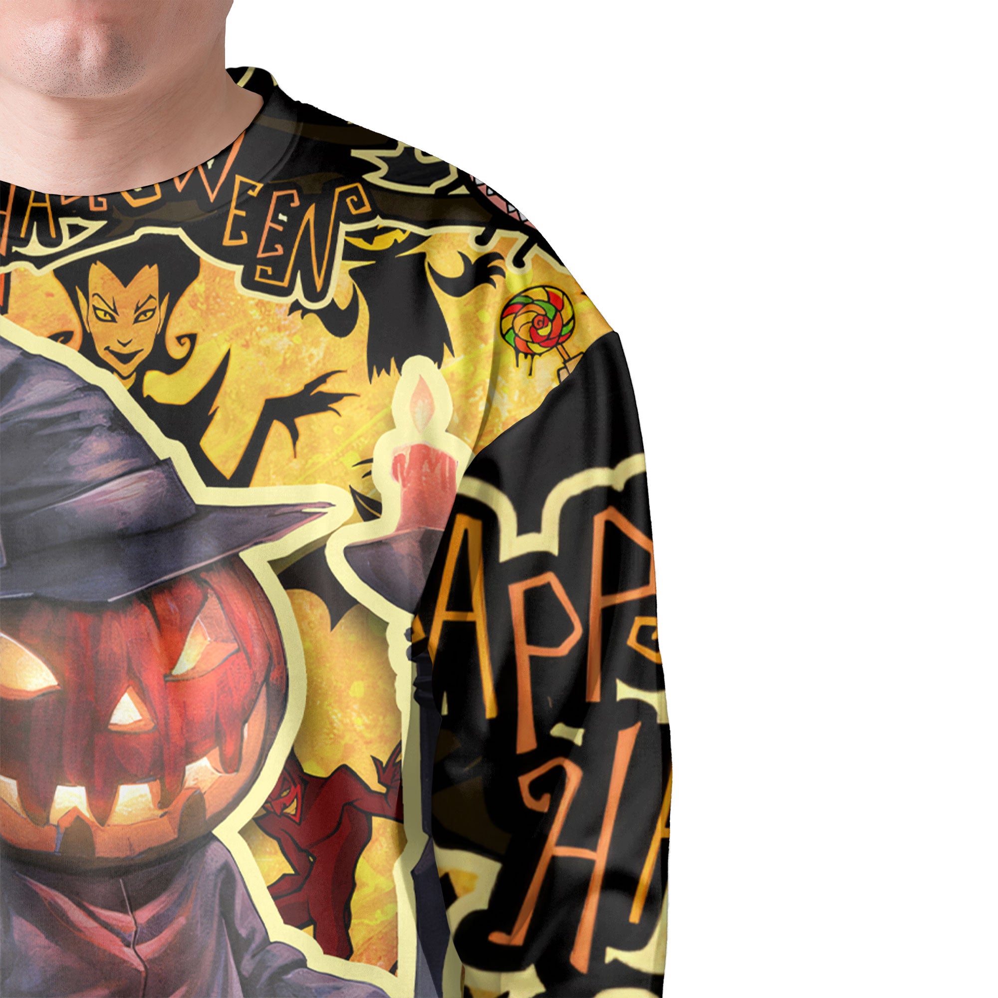 Cartoon Halloween Illustration Pumpkin Wizard Sweatshirt - HYPERFAVOR