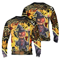 Cartoon Halloween Illustration Pumpkin Wizard Sweatshirt - HYPERFAVOR