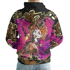 Cartoon Halloween Illustration Witch Purple Hoodie - HYPERFAVOR