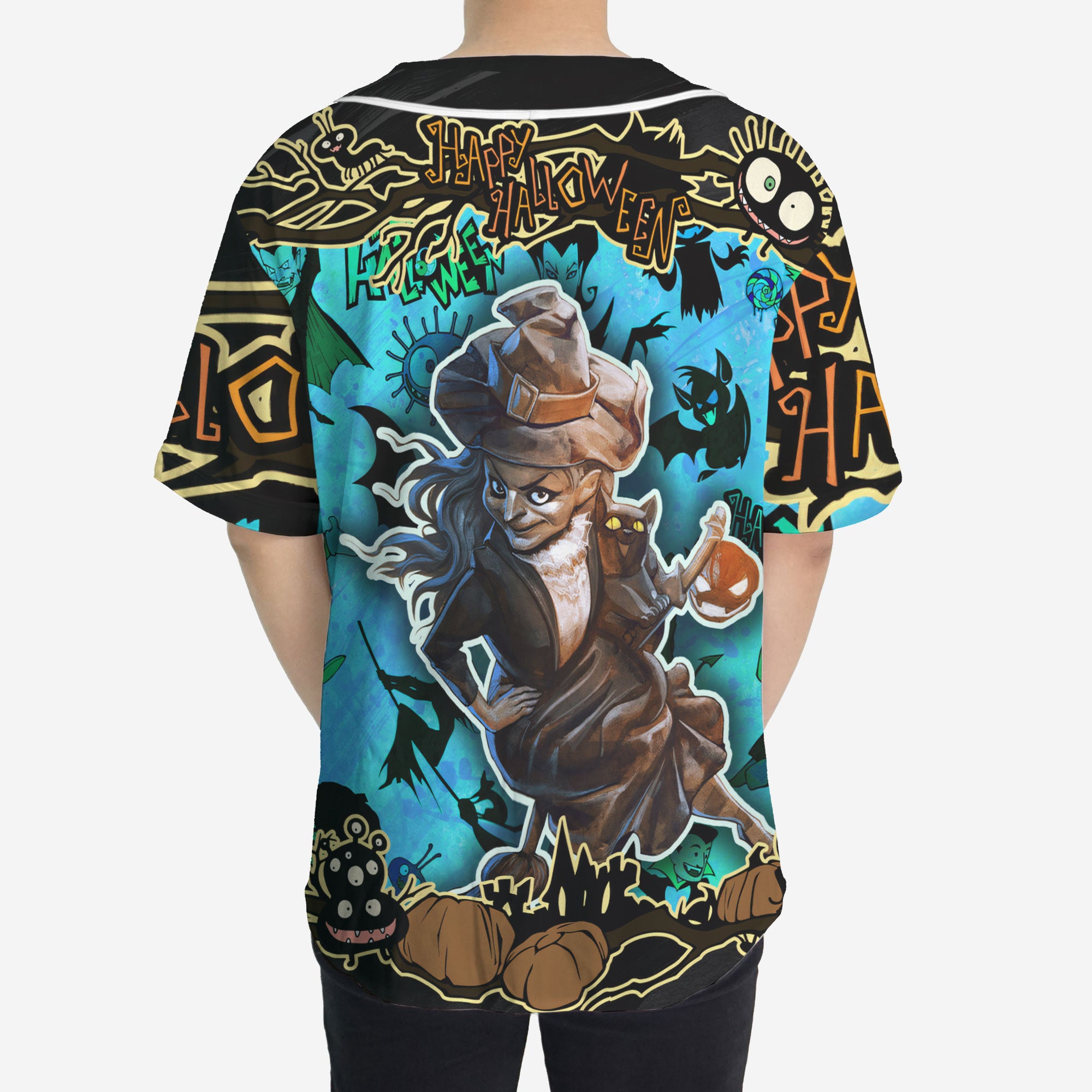 Cartoon Illustration Witch Halloween Baseball Jersey - HYPERFAVOR