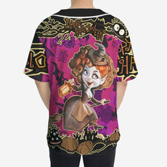 Cartoon Halloween Illustration Witch Purple Baseball Jersey - HYPERFAVOR