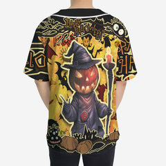 Cartoon Halloween Illustration Pumpkin Wizard Baseball Jersey - HYPERFAVOR