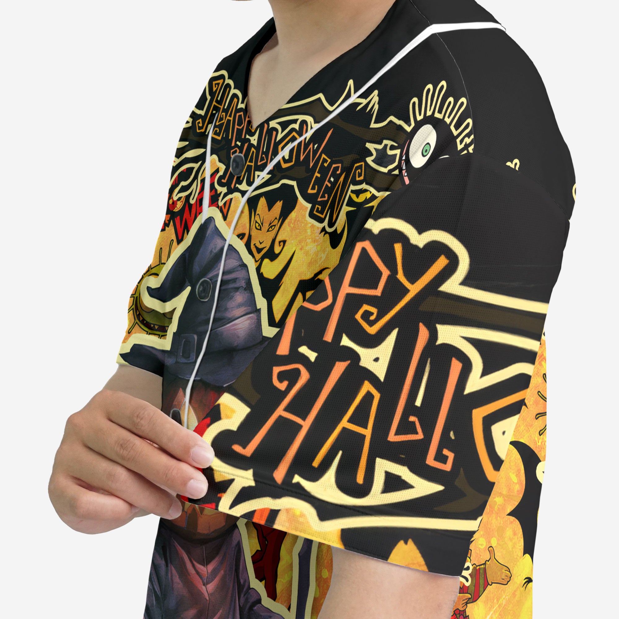 Cartoon Halloween Illustration Pumpkin Wizard Baseball Jersey - HYPERFAVOR