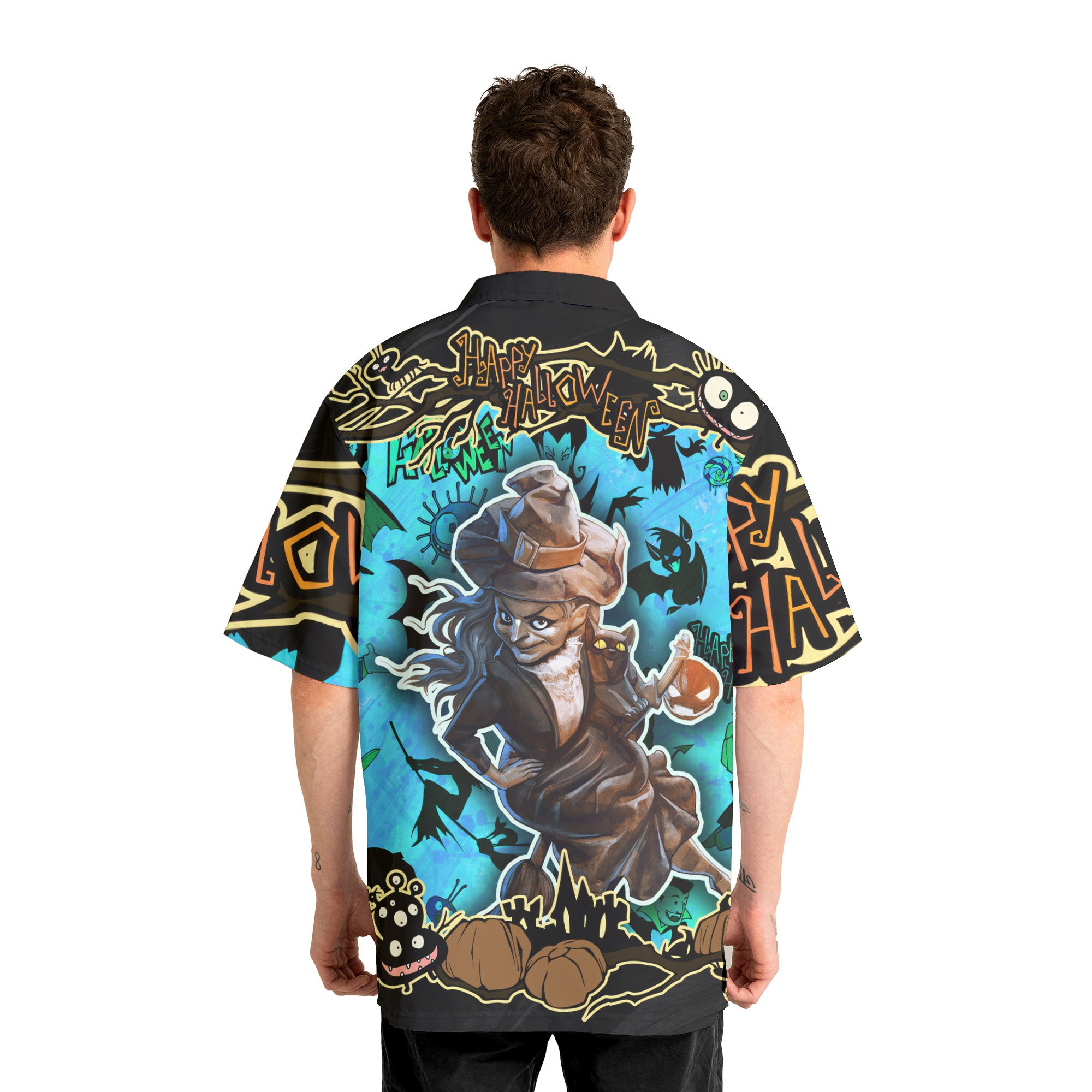 Cartoon Illustration Witch Halloween Hawaiian Shirt - HYPERFAVOR