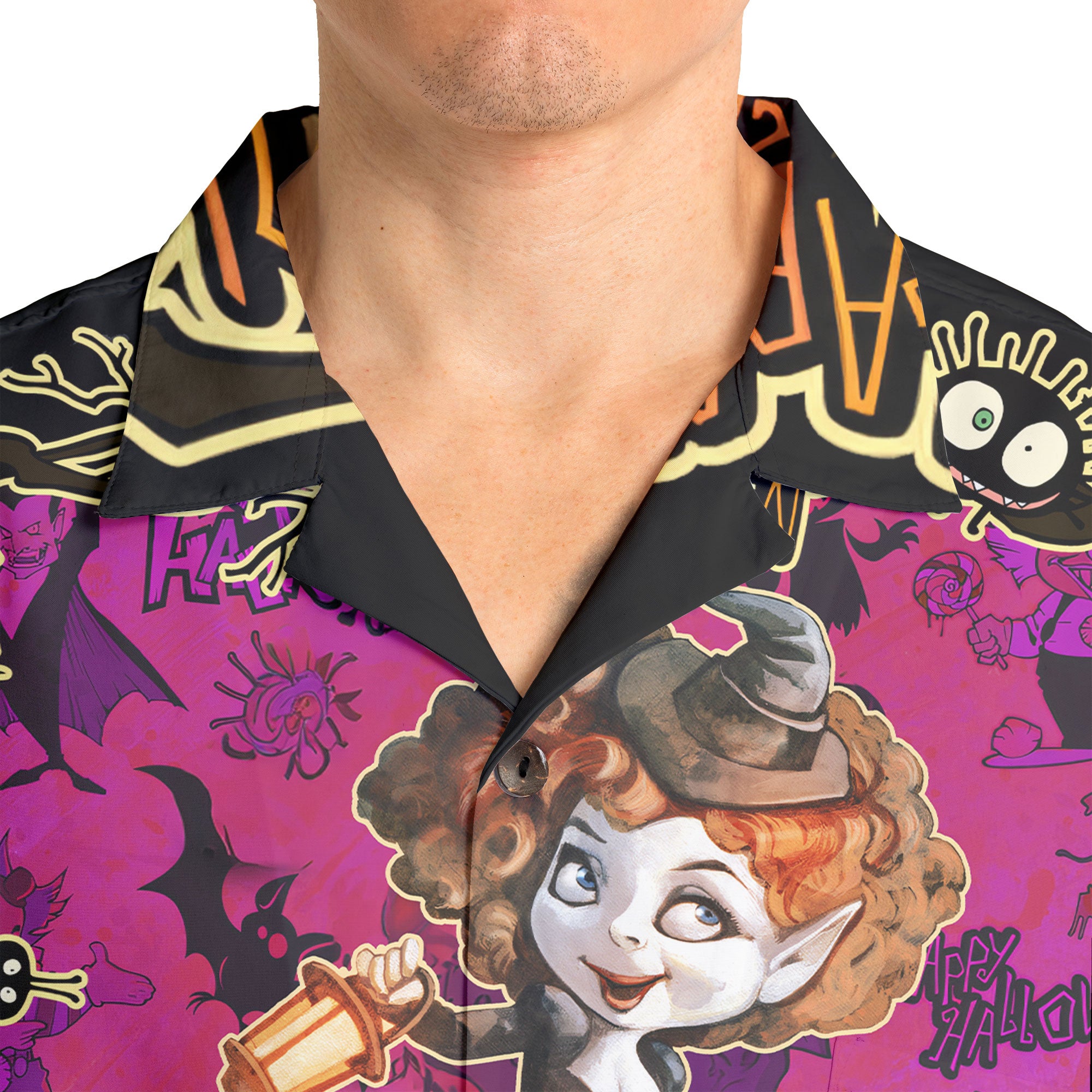 Cartoon Halloween Illustration Witch Purple Hawaiian Shirt - HYPERFAVOR