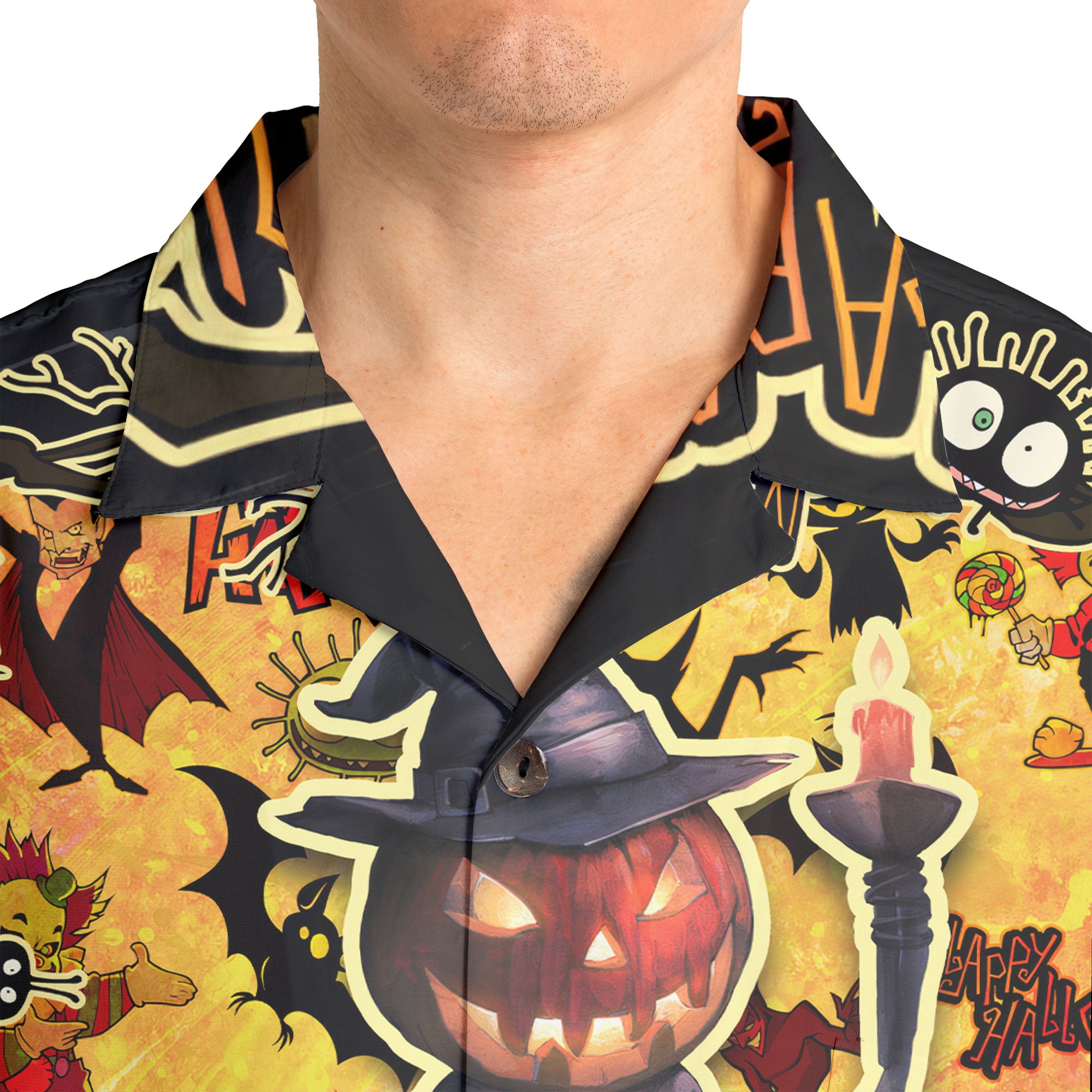 Cartoon Halloween Illustration Pumpkin Wizard Hawaiian Shirt - HYPERFAVOR