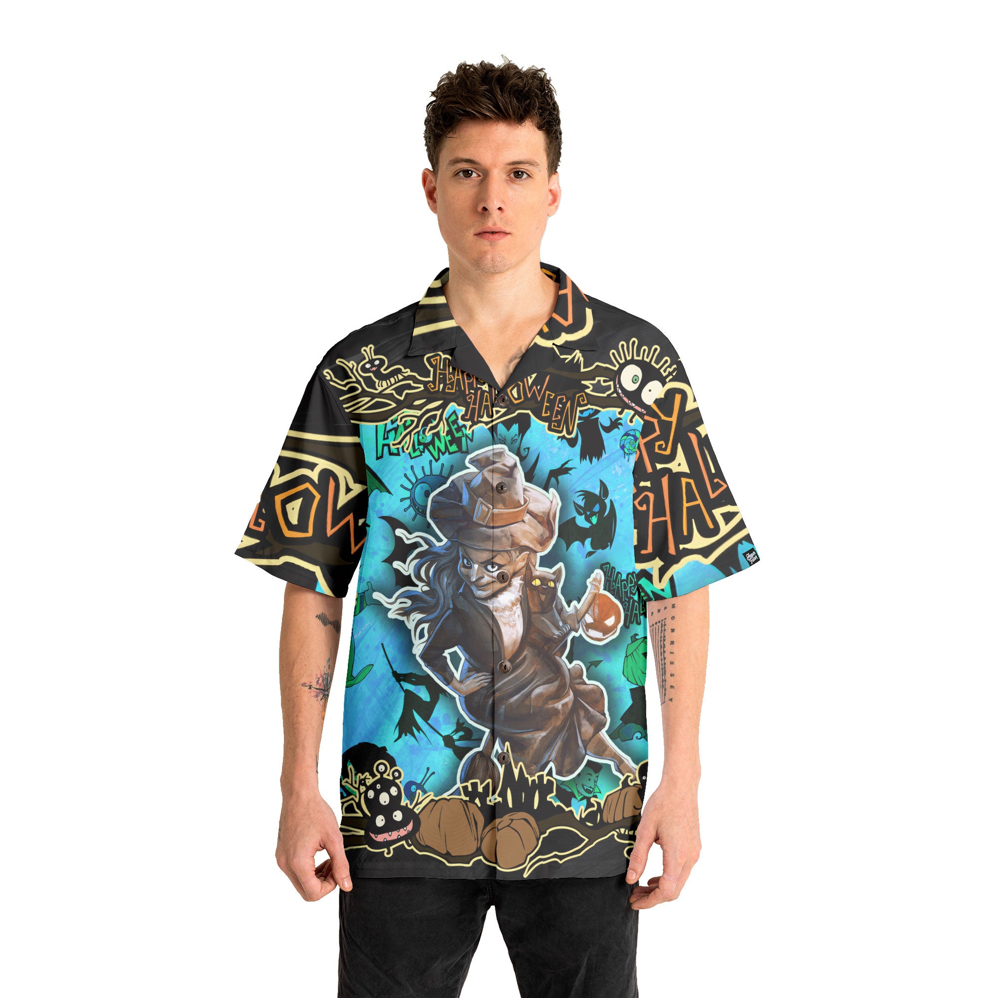 Cartoon Illustration Witch Halloween Hawaiian Shirt - HYPERFAVOR