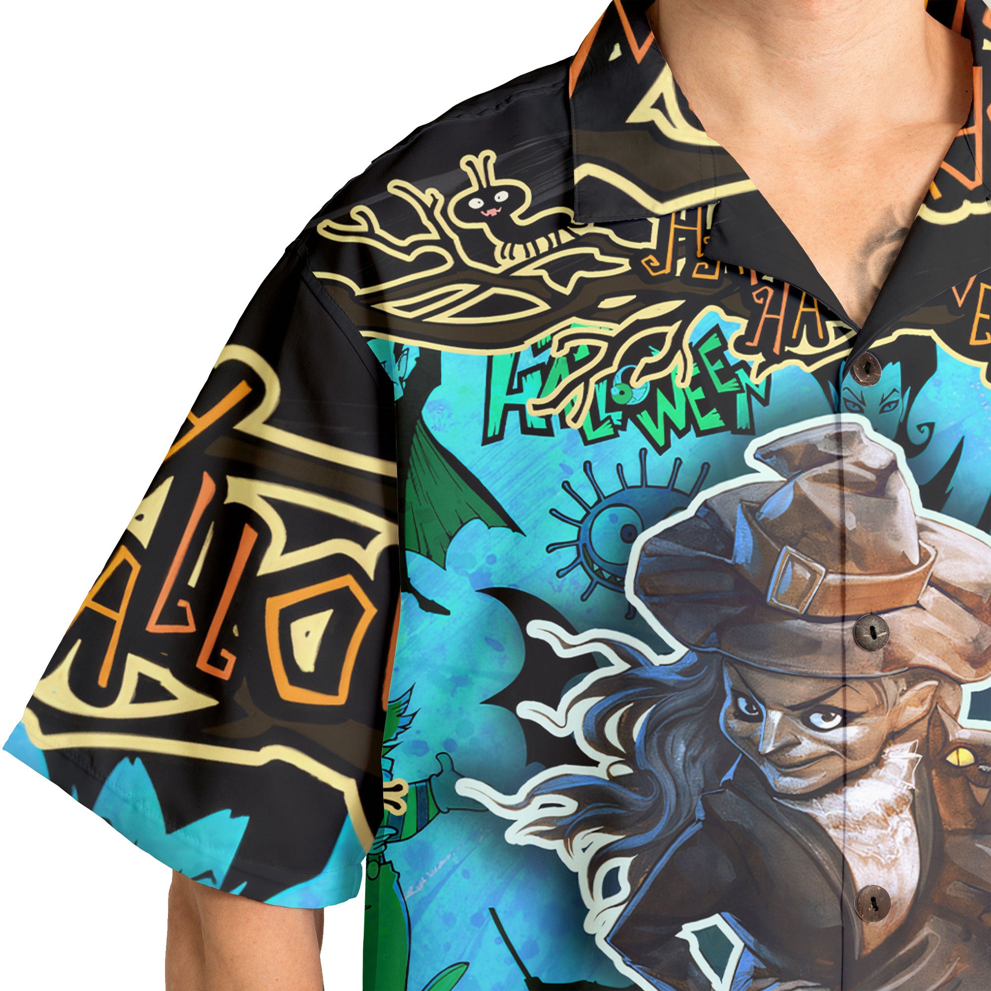 Cartoon Illustration Witch Halloween Hawaiian Shirt - HYPERFAVOR