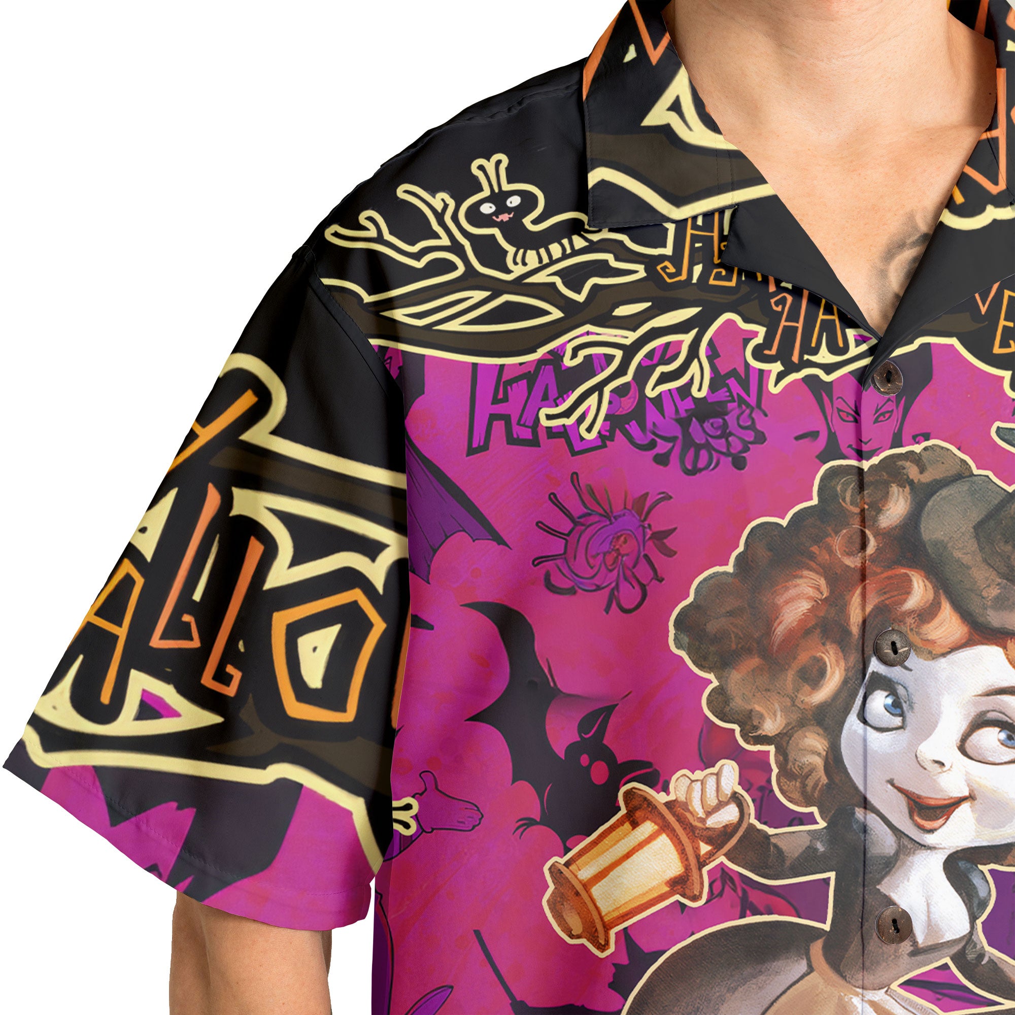 Cartoon Halloween Illustration Witch Purple Hawaiian Shirt - HYPERFAVOR