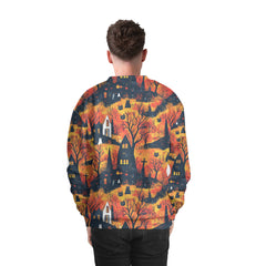 Cat And Castle Silhouette Orange Halloween Sweatshirt - HYPERFAVOR