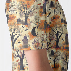 Cat And Graveyard Halloween Pattern Polo Shirt - HYPERFAVOR