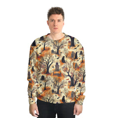 Cat And Graveyard Halloween Pattern Sweatshirt - HYPERFAVOR