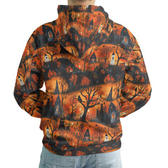 Cat & Castle Silhouette Halloween Pattern Hoodie - HYPERFAVOR