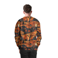 Cat & Castle Silhouette Halloween Pattern Sweatshirt - HYPERFAVOR