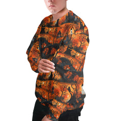 Cat & Castle Silhouette Halloween Pattern Sweatshirt - HYPERFAVOR