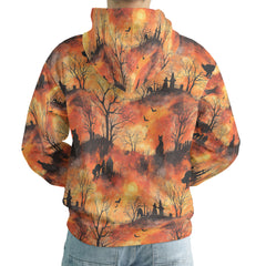 Cat Graveyard Orange Halloween Pattern Hoodie - HYPERFAVOR