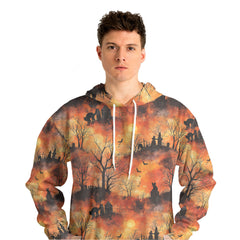 Cat Graveyard Orange Halloween Pattern Hoodie - HYPERFAVOR