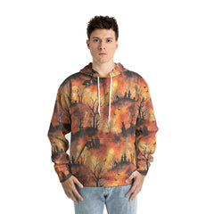 Cat Graveyard Orange Halloween Pattern Hoodie - HYPERFAVOR