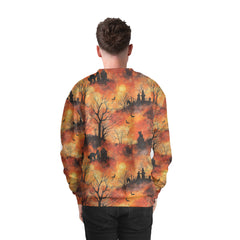 Cat Graveyard Orange Halloween Pattern Sweatshirt - HYPERFAVOR