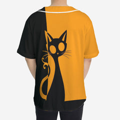 Single Silhouette Cat Halloween Baseball Jersey - HYPERFAVOR