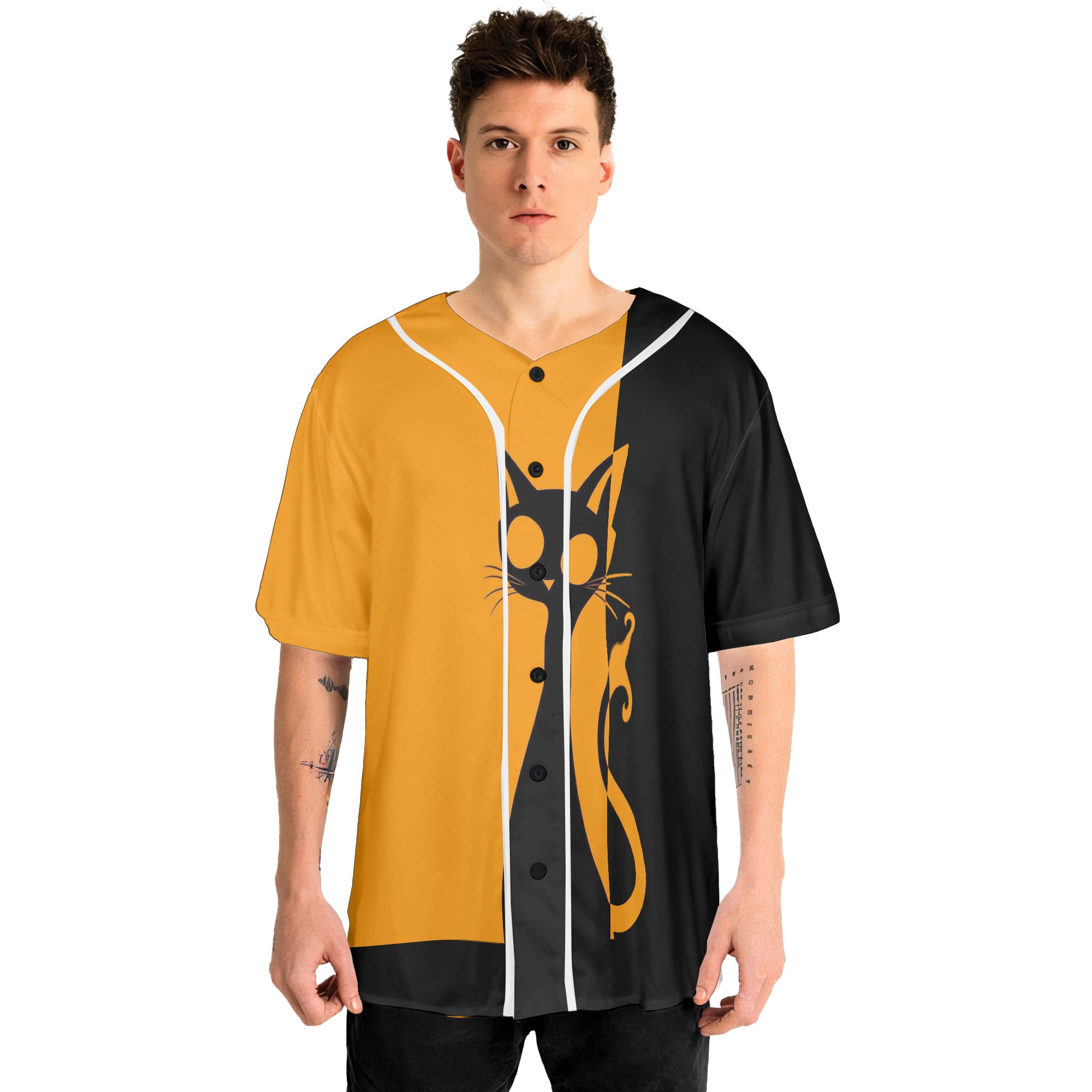 Single Silhouette Cat Halloween Baseball Jersey - HYPERFAVOR