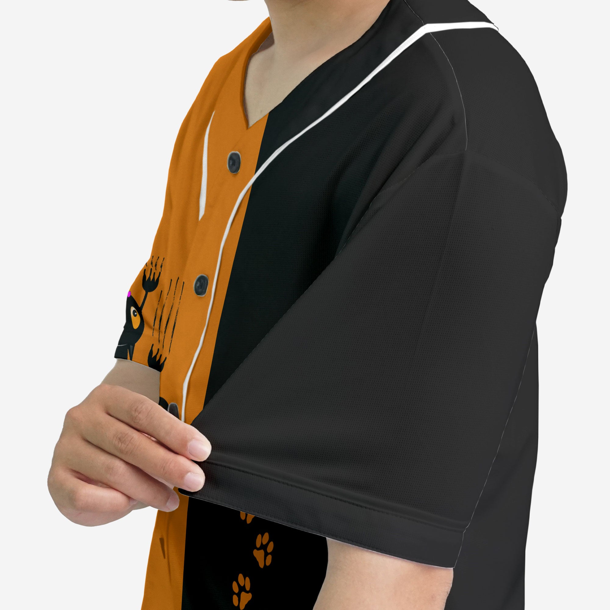 Naughty Cat Pawing Orange Halloween Baseball Jersey - HYPERFAVOR