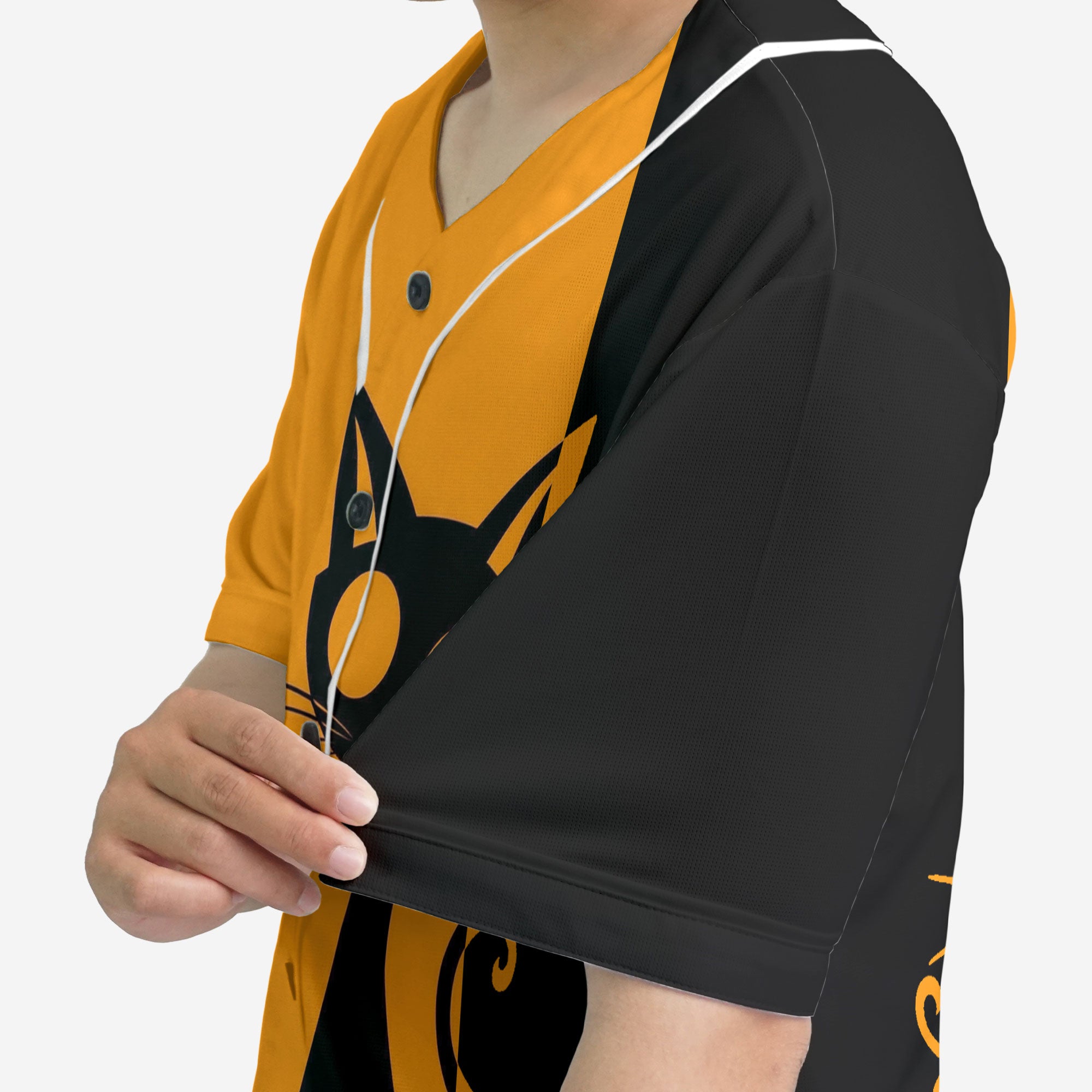 Single Silhouette Cat Halloween Baseball Jersey - HYPERFAVOR